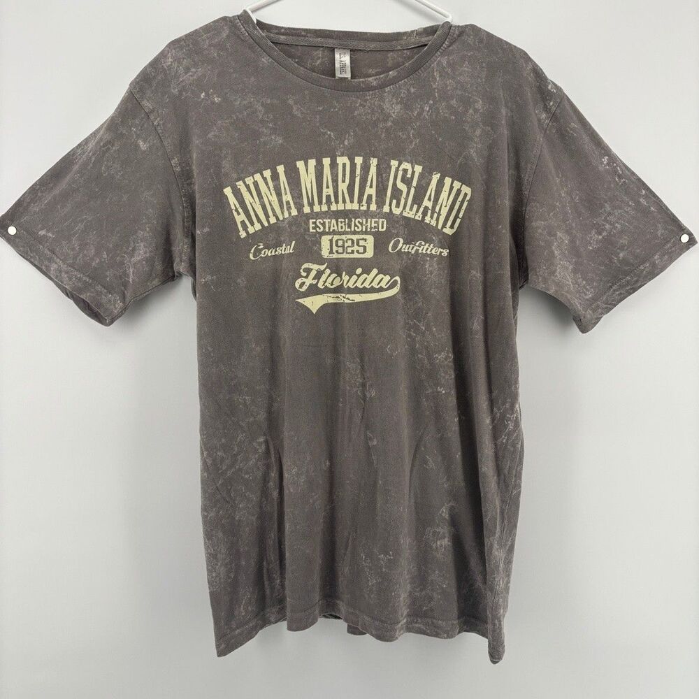 U.S. Apparel Men's M Gray Anna Maria Island Florida Graphic T-Shirt Acid Wash